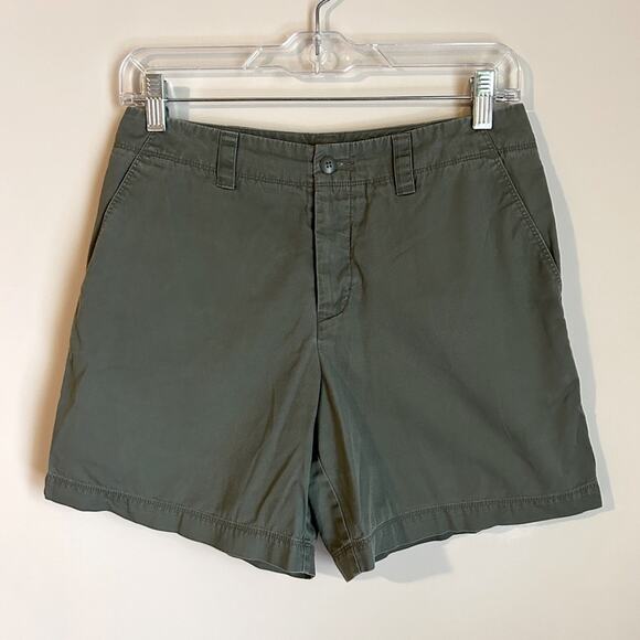 Eddie Bauer Olive Green Khaki High Waisted Wide Leg 6-Inch Inseam Shorts Size 4 - Picture 1 of 11